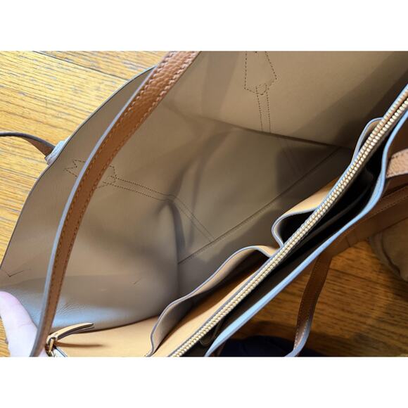 Tory Burch Tote Bag Womens Perry Large Brown Pebbled Leather Triple Compartment - Picture 6 of 8